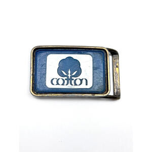 Vintage Cotton Logo Belt Buckle Leather Inlay Blue Advertising 1970s